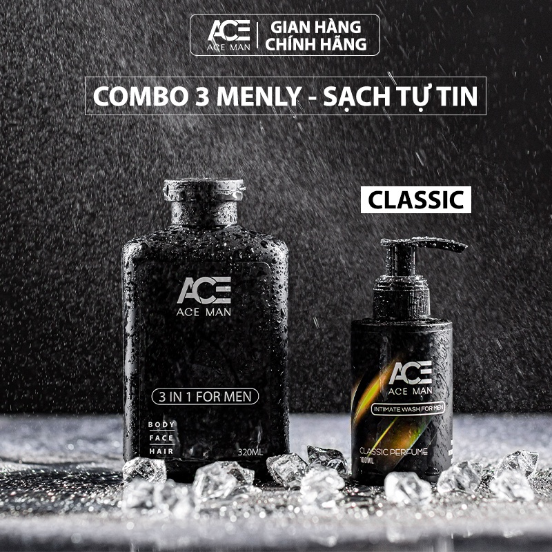 Combo On Top ACEMAN - Sữa tắm 3 in 1 hương nước hoa 320ml & Dung dịch vệ sinh và Bọt vệ sinh nam 100ml