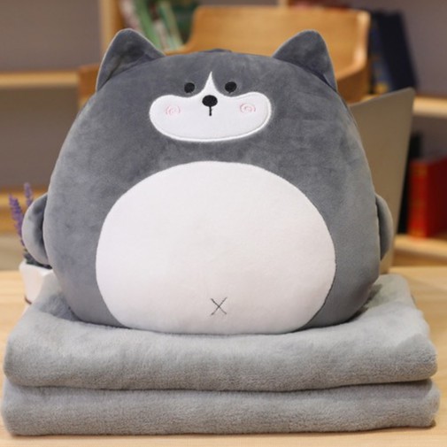 Gối mền chó con husky dễ thương 3 trong 1 nỉ nhung cao cấp  siêu đang yêu và mềm mịn