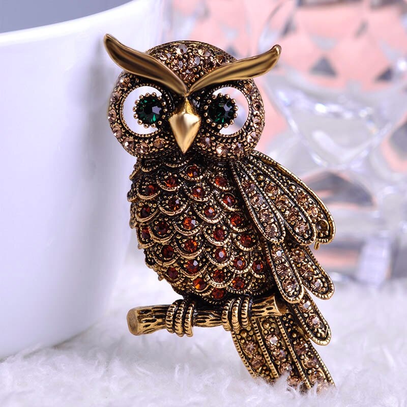 Vintage Owl Brooch Corsage Scarf Clip Crystal Parrots Brooches Lapel Pin Broches Jewelry Women Lady Sweater Hats Buckles