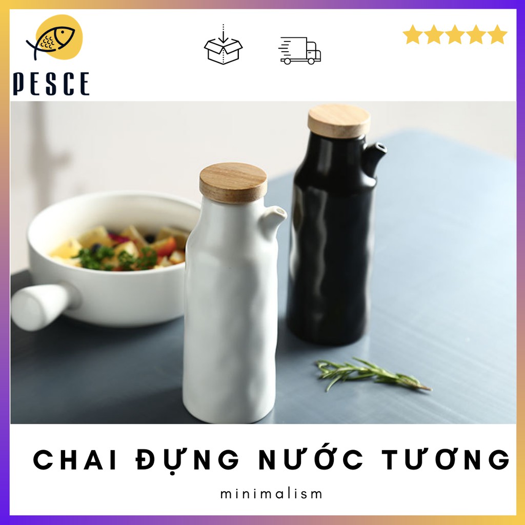 Chai Đựng Nước Mắm - Lọ Đựng Nước Tương Bằng Gốm Phong Cách Tối Giản