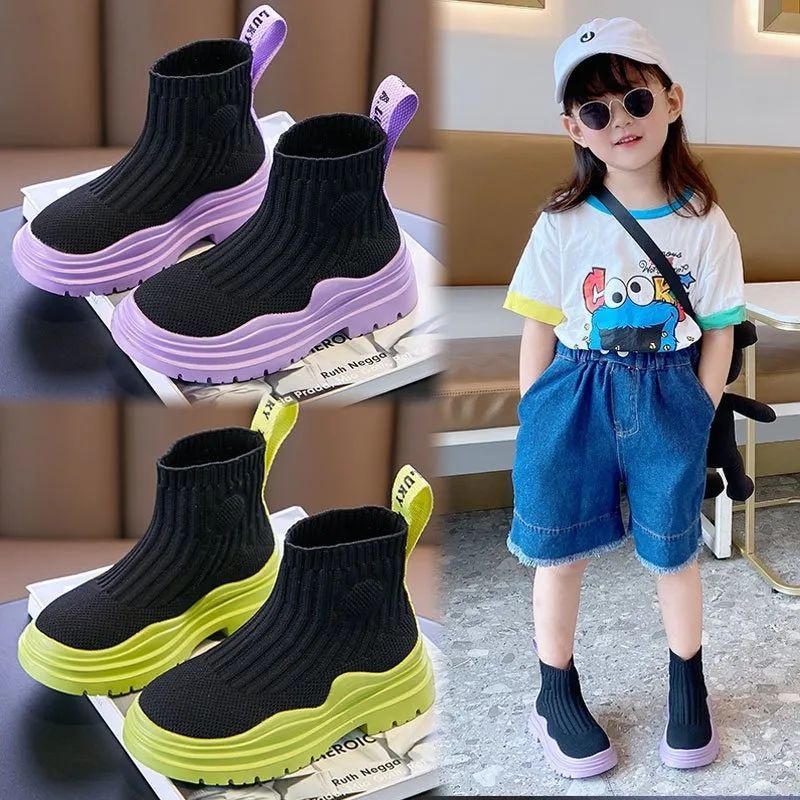 Mới Giày Bốt Cổ Thấp Phối Lưới Thoáng Khí Thời Trang 2022 Cho Bé Gái