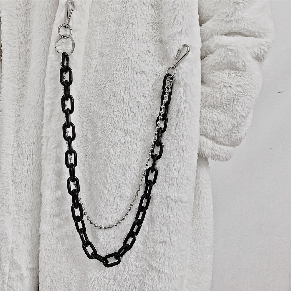 Dây xích phối quần dài hai lớp màu trơn phong cách harajuku 22128