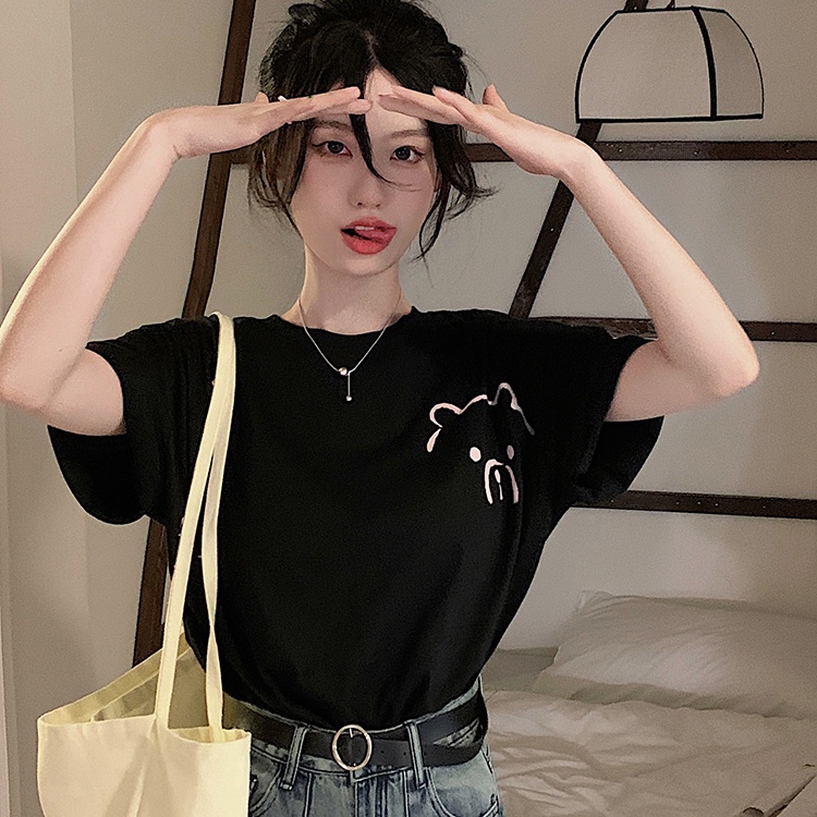 SUXI Áo Thun Tay Ngắn Cổ Tròn Form Rộng Phong Cách Hàn Quốc Cho Nữ