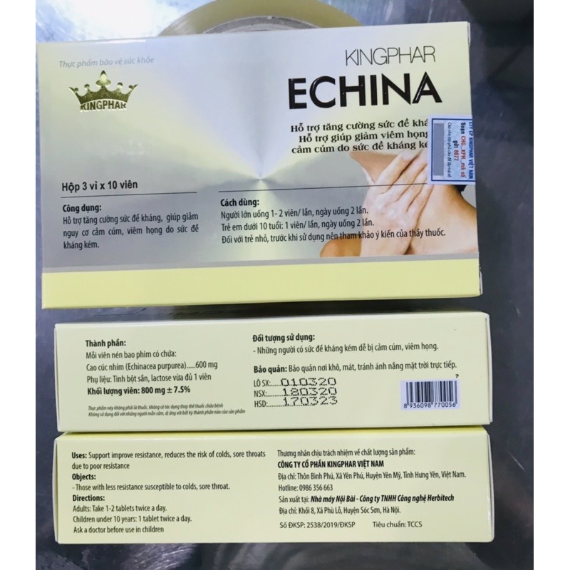 ECHINA Kingphar - Hộp 30 viên  – Tăng cường miễn dịch, giảm ho, cảm cúm