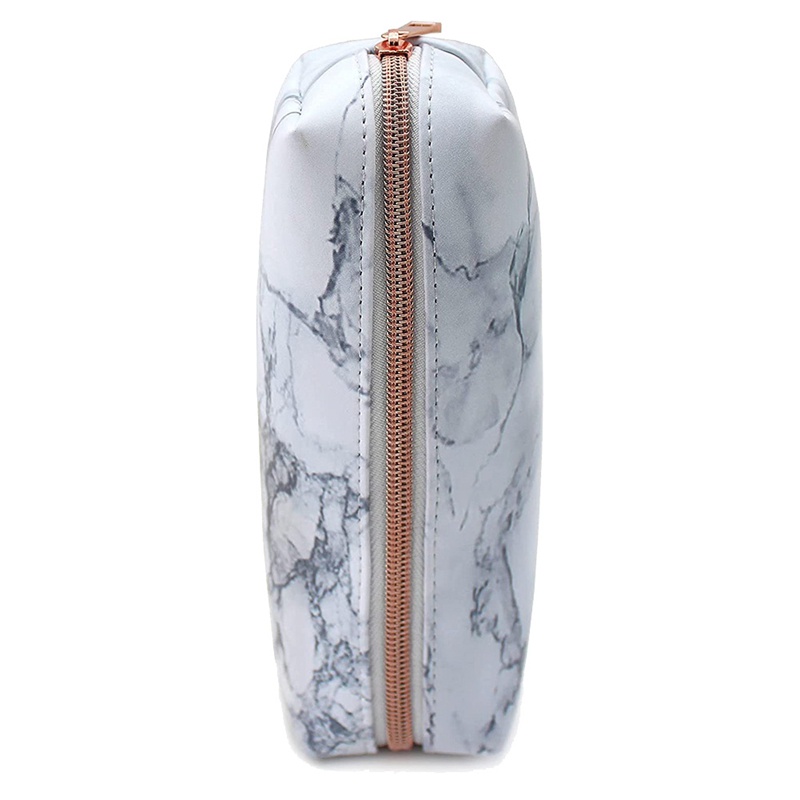 Bóp Viết Da PU Họa Tiết Cẩm Thạch Màu Trắng Có Khóa Kéo Cho Thanh Thiếu Niên