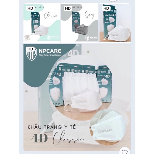 Khẩu trang  4D NPCARE Classic Trắng/Xám