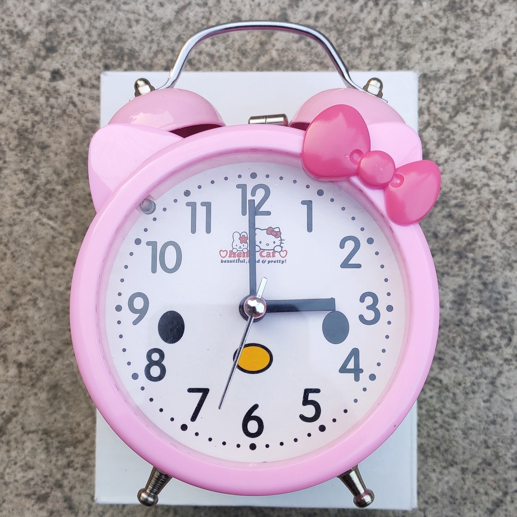 Đồng Hồ Báo Thức Hình Mèo HELLO KITTY Màu Hồng Dễ Thương Cho Bé