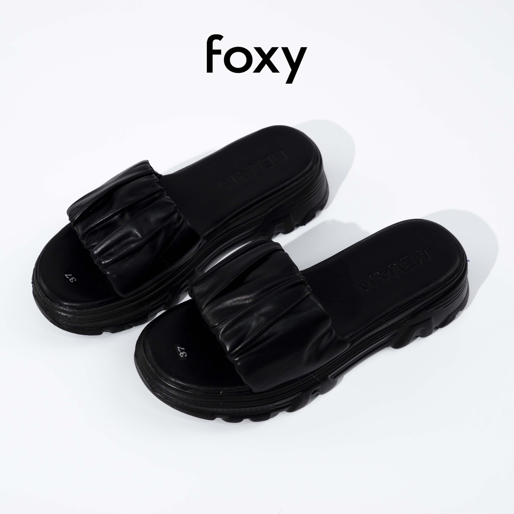 Dép Nữ Quai Ngang Da Nhún Phong Cách Ulzzang Hai Màu Đen Trắng Basic Foxy - FOM017