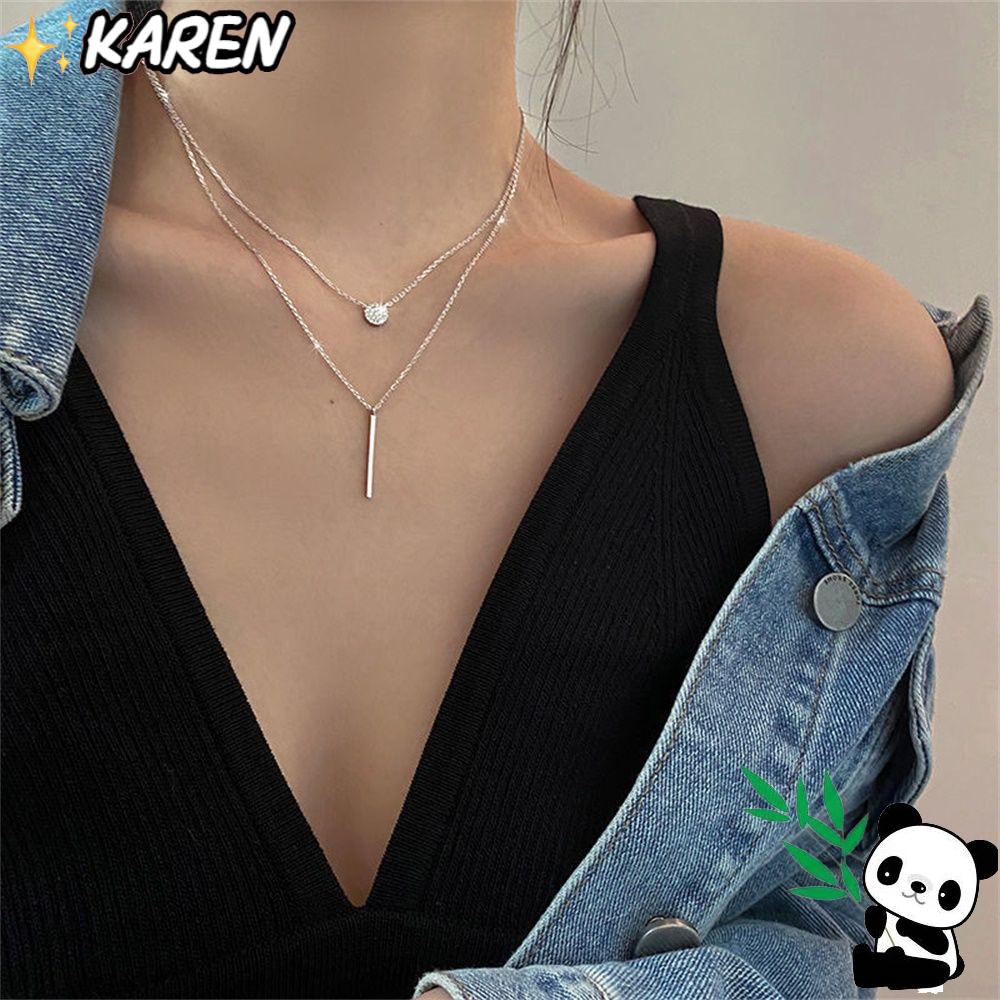 Karen 925 Sterling|Hoa Hồng|Mặt Dây Chuyền Dài Đính Đá Zircon Toàn Diện
