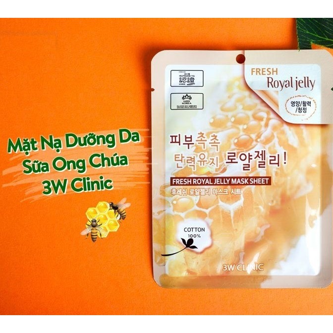 [CHÍNH HÃNG] Bộ 10 Gói Mặt Nạ Chiết Xuất Sữa Ong Chúa 3W Clinic Fresh Royal Jelly Mask Sheet 23ml x 10 Miếng