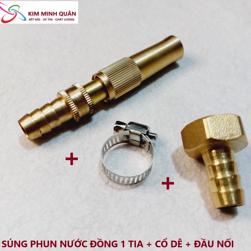 Súng Phun Nước 1 Tia Bằng Đồng + Đầu Nối Đuôi Chuột + Cổ Dê M0017,M0018 CMART
