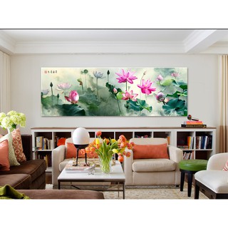 Tranh treo tường trang trí hoa sen chất liệu bóng kiếng hoặc vải canvas ooopic_13886820