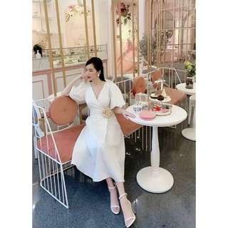 ĐẦM CỔ V TAY PHỒNG 9167