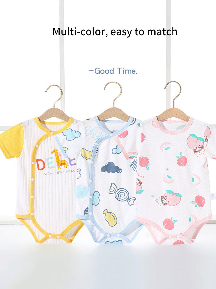 Bộ Áo Liền Quần Vải Cotton Tay Ngắn In Hình Thỏ Dễ Thương Thời Trang Mùa Hè Cho Bé Trai + Gái