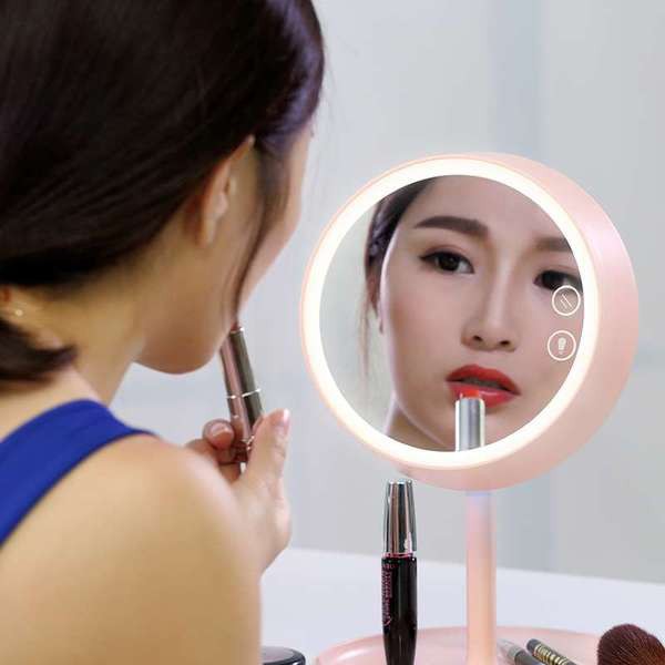 Gương Trang Điểm Tròn Để Bàn Có Đèn Led Cảm Ứng Cao Cấp Không Cần Pin - 3 Chế Độ Ánh Sáng Siêu Lung Linh