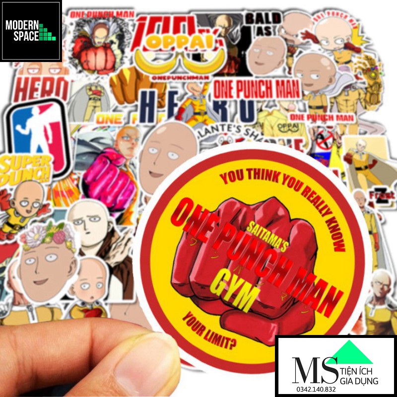 Sticker PVC One Punch Man Saitama ST- 061 - Cả bộ 50 hình dán Chống nước Decal Hình dán Xe Mũ bảo hiểm