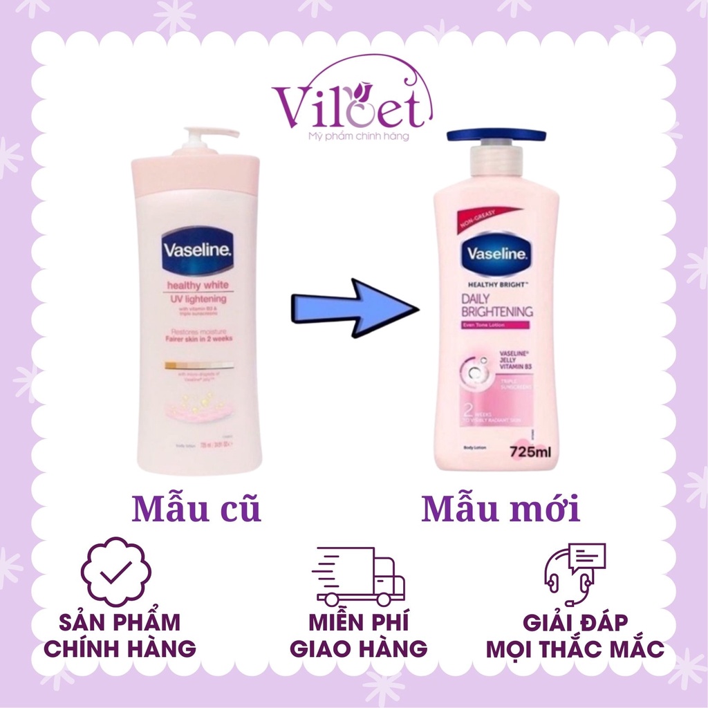Sữa dưỡng thể body Vaseline Healthy White Mỹ, lotion dưỡng ẩm trắng da tức thì - Shop Viloet