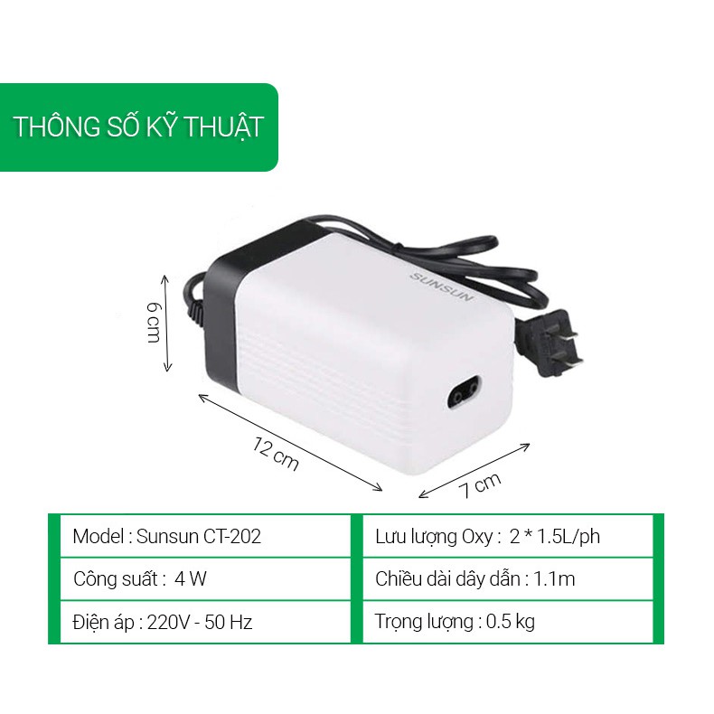 Máy sủi khí oxy cho bể cá cảnh 300 lít  SUNSUN CT-202 chính hãng