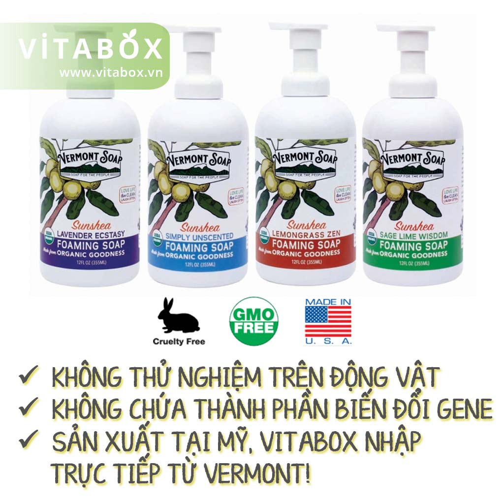 Vermont Soap - Xà Bông Tạo Bọt Hữu Cơ - USDA Organic Sunshea Foaming Soap - 355ml | BigBuy360 - bigbuy360.vn
