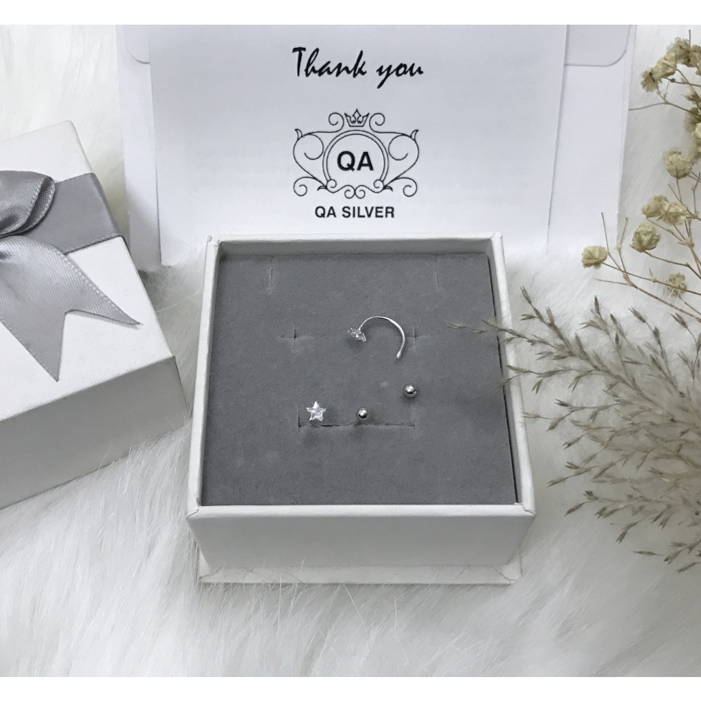 Khuyên tai bạc 925 ngôi sao đính đá chốt bi vặn bông treo nam nữ S925 STAR Silver Earrings QA SILVER EA211001