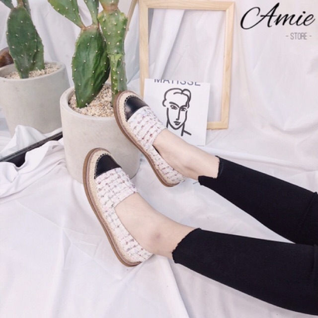 Giày Slip on Viền Cói Chất Vải Dệt Mũi Da Cực Xinh (M889) | BigBuy360 - bigbuy360.vn