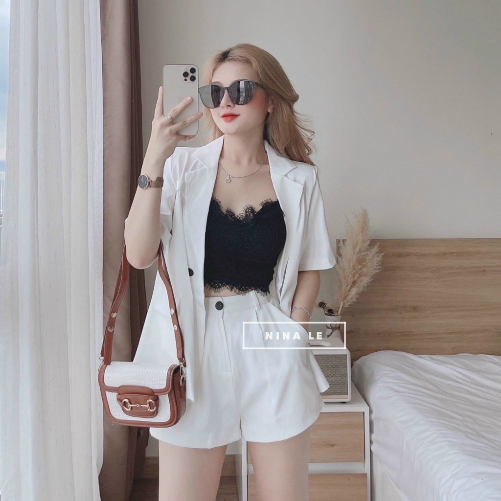 Sét 2 món áo khoác tay ngắn cổ vest kèm quần đùi đầy cá tính
