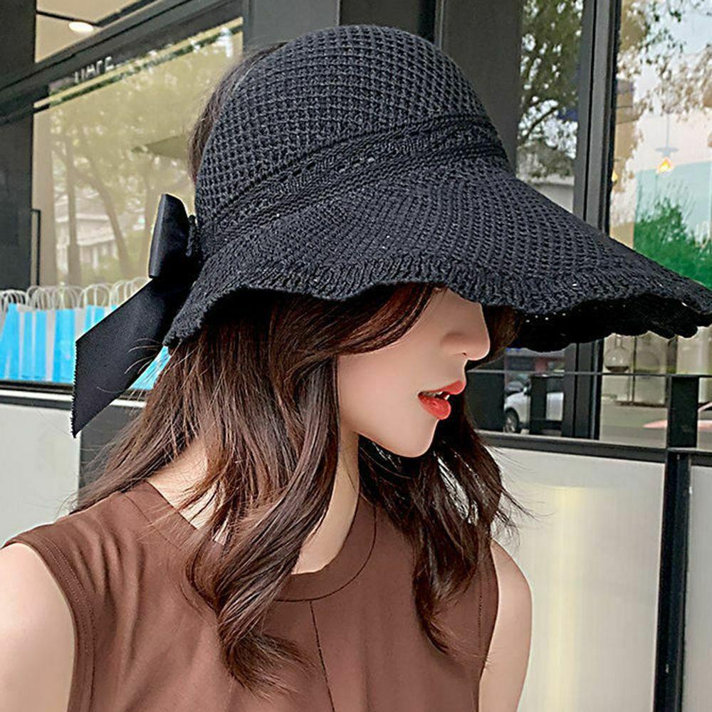 Mũ Chống Nắng Đi Biển Đính Nơ Có Thể Gập Lại Cho Nữ
