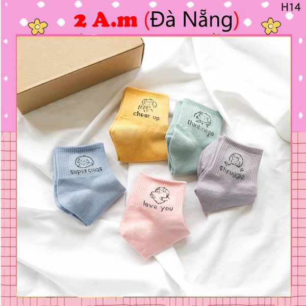 Tất Vớ Cổ Cao Nữ Tone Nhiều Màu Họa Tiết Cô Gái Dễ Thương Thời Trang Đẹp Vải Cotton
