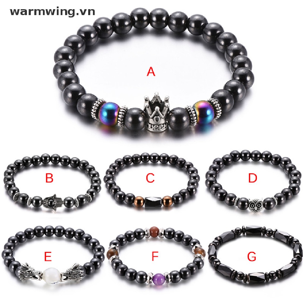 Vòng Tay Chuỗi Hạt Đá Hematite Màu Đen Từ Tính Giúp Chăm Sóc Sức Khỏe
