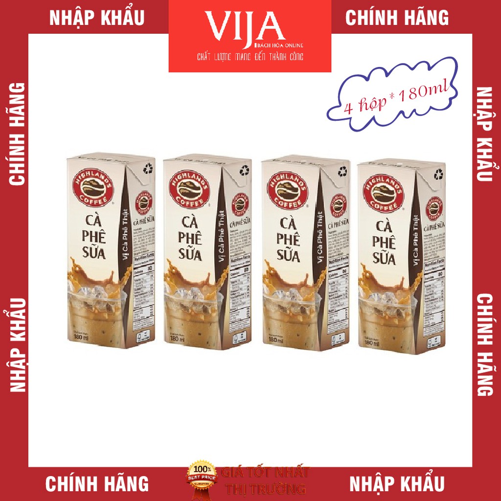 Lốc 4 hộp Cà phê Sữa Highland Coffee (180ml/Hộp)