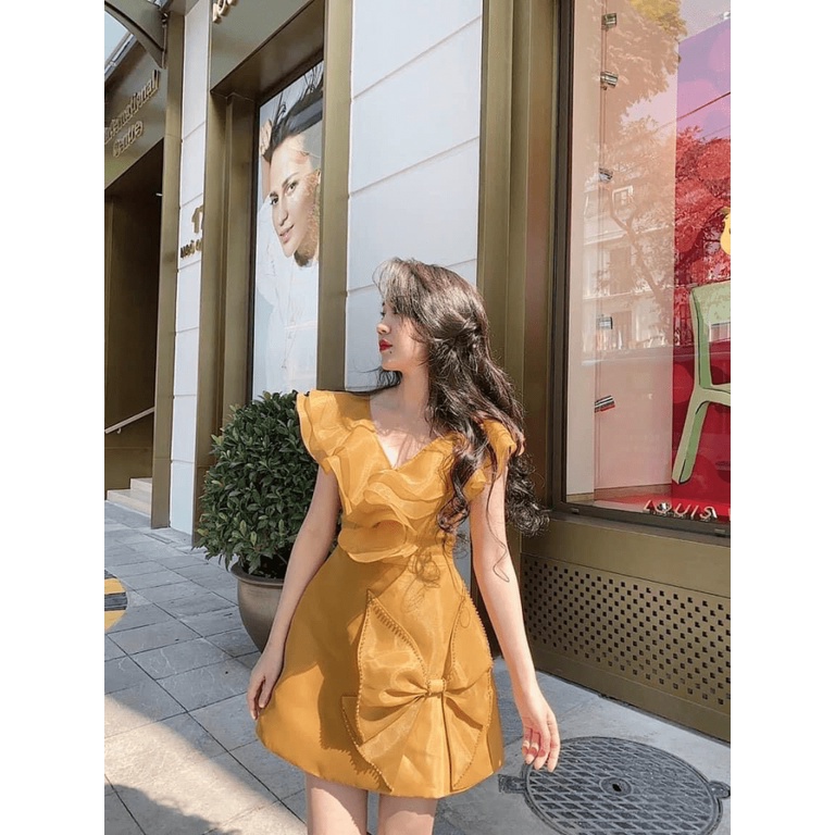 (Mẫu Mới) Sale Mạnh Đầm Voan Kiếng Tơ Cổ V Có Thắt Nơ Cực Đẹp UP Valentina Shop