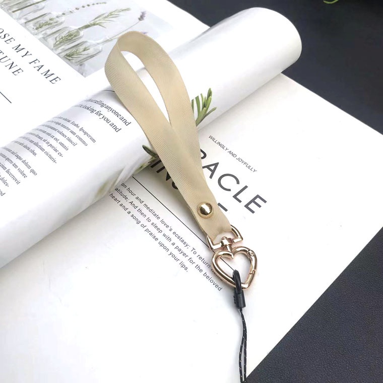 Mobile Dây Đeo Điện Thoại Dạng Ngắn Bằng Lụa Màu Trơn Có Khóa Trái Tim