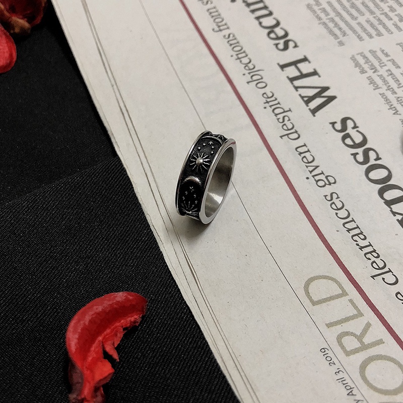 Nhẫn Nam Ngôi sao Mặt trăng Mặt trời Cổ điển Thiểu số Ba chiều Bạc Thái Thiết kế ban đầu Làm bằng tay NH-153