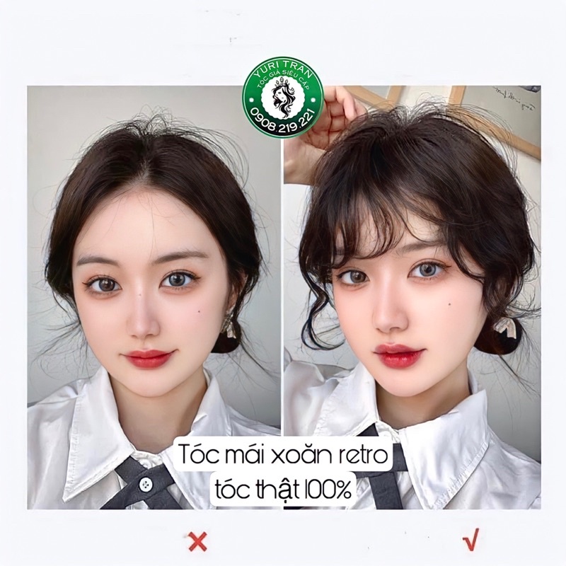 TÓC MÁI GIẢ LÀM BẰNG 100% TÓC THẬT - KIỂU RETRO SIÊU DỄ THƯƠNG- dễ dùng, không lộ mối
