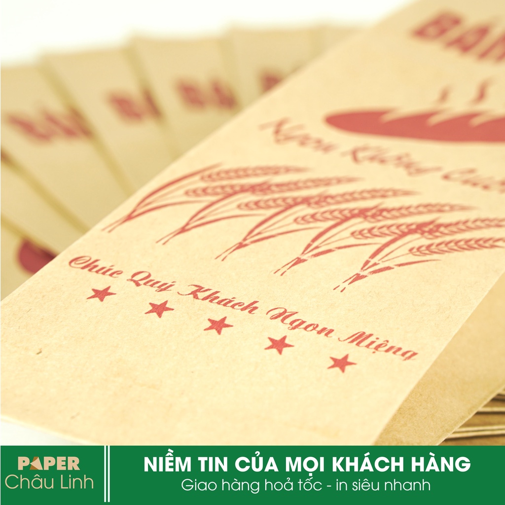 Combo 100- 200 Túi giấy in logo thương hiệu kraft Nhật không quai làm túi đựng bánh mì, túi đựng thực phẩm