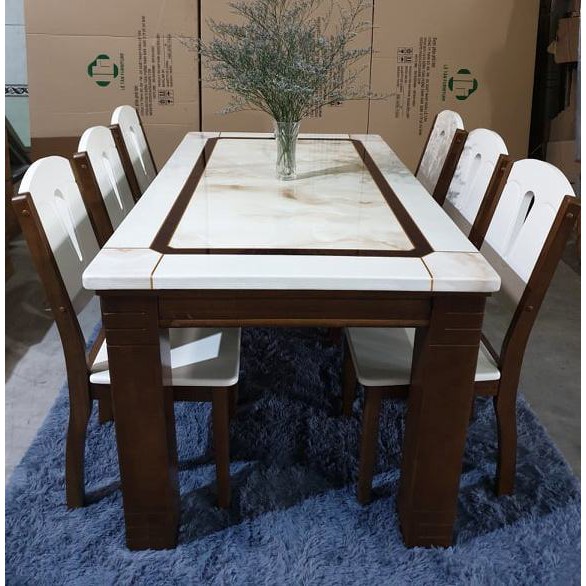 BỘ BÀN ĂN MẶT ĐÁ TRẮNG CAO CẤP 1m3 - 4 GHẾ