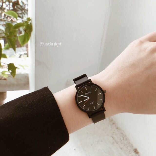 Đồng hồ cặp nam nữ dây cao su RENOS KIM full black đồng hồ đôi thể thao chính hãng Watchesbytif size 26mm & size 38mm