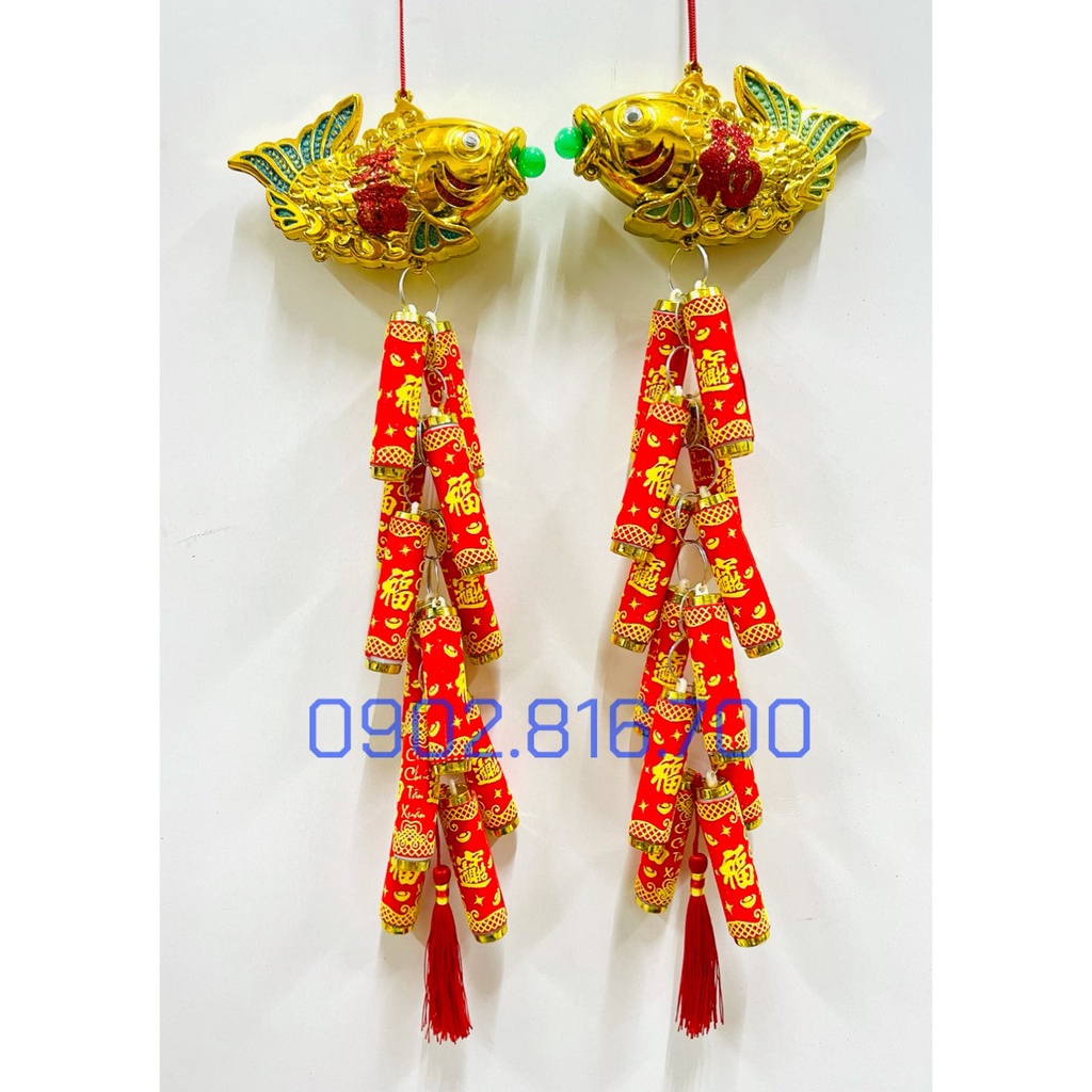 1 cặp Dây treo hình phao cá chép-bông mai-thỏi vàng 30-50cm treo cây mai - cây tắc - cây quất phụ kiện trang trí tết