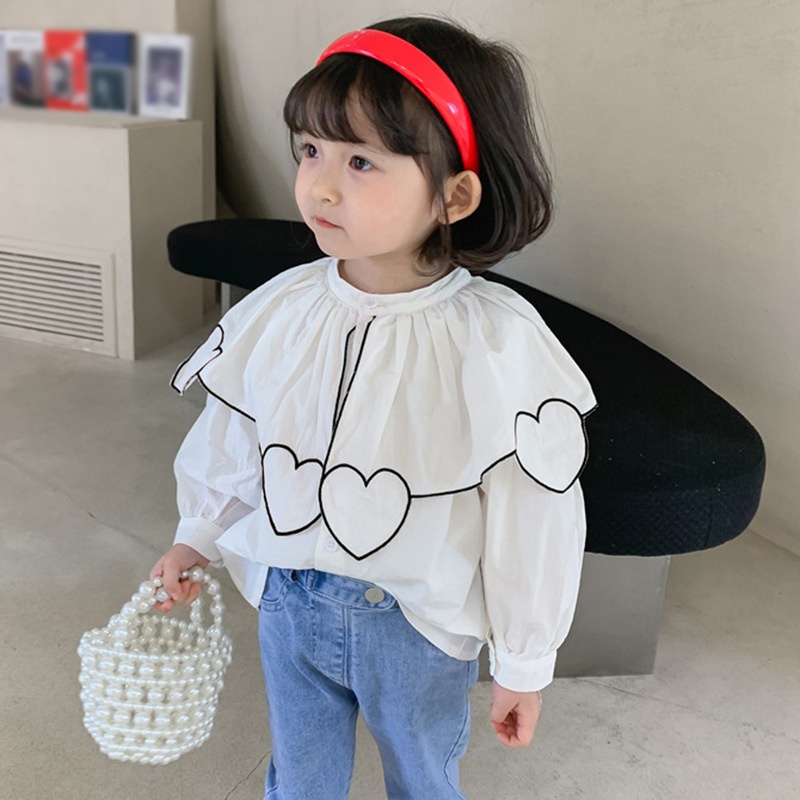 Áo sơ mi tay dài cổ bèo phong cách Hàn Quốc cho bé gái 1-6 tuổi