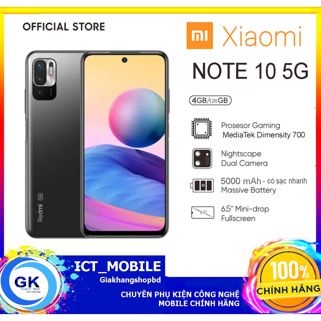 Điện thoại Xiaomi Redmi Note 10 5G 4GB/128GB Màu Xám GRAY - Hàng Chính Hãng