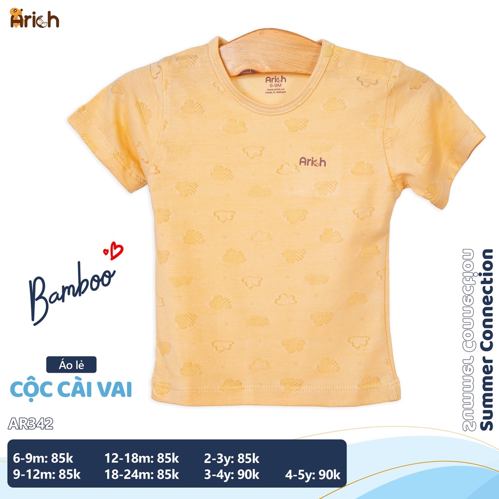 Quà tặng áo cộc tay cài vai dệt Jacquard Arich vải sợi tre thoáng khí, mềm mịn cho bé