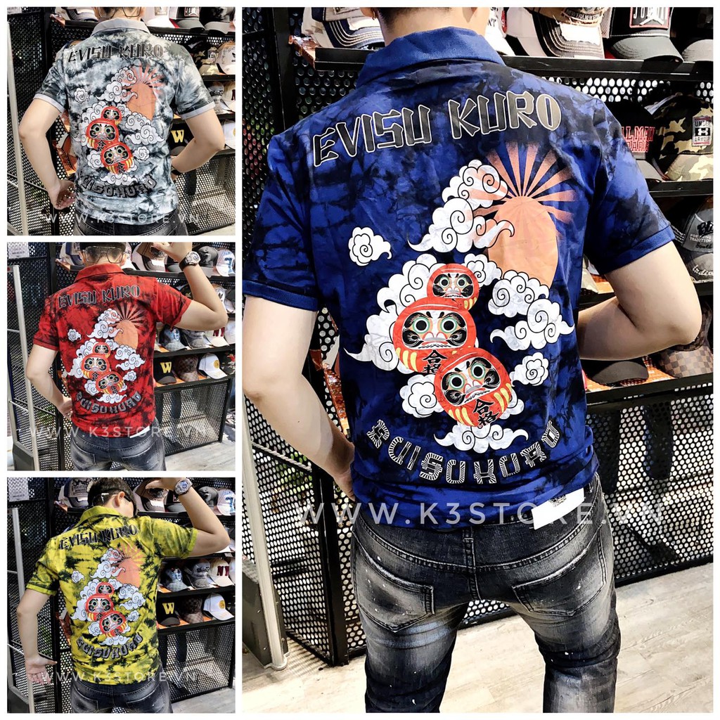 Áo thun bâu polo hình in tràm không bong tróc chất thun cotton co dãn 4 chiều in evisu sun was K3 STORE