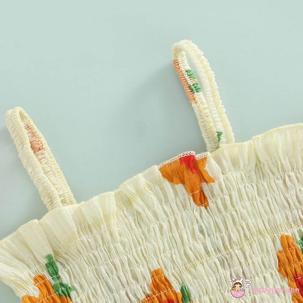 Bộ Áo Liền Quần Hai Dây + Băng Đô Co Giãn In Họa Tiết Hoa Cho Bé Gái 0-24 Tháng Tuổi