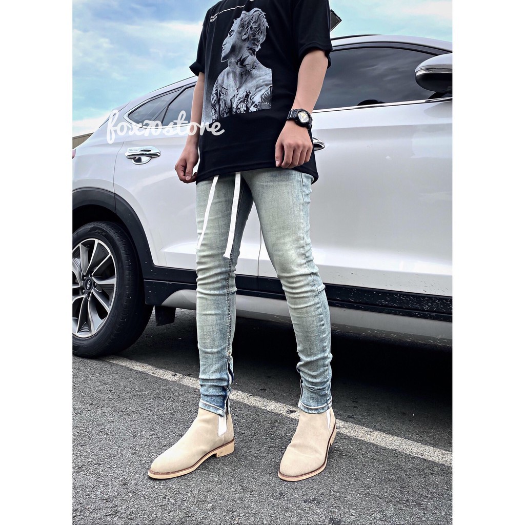 HÀNG NHẬP KHẨU -  Quần Jean Zipper Fom Skinny Cao Cấp, Màu Wash Vàng, Chất Jean Co Dãn, Không Phai Màu, Ống Có Khóa, FRE