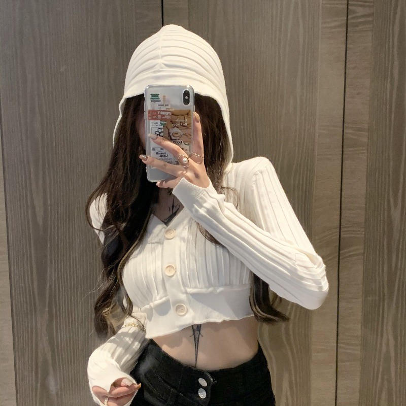 [ORDER] Áo len mỏng có mũ dáng croptop cá tính ulzzang