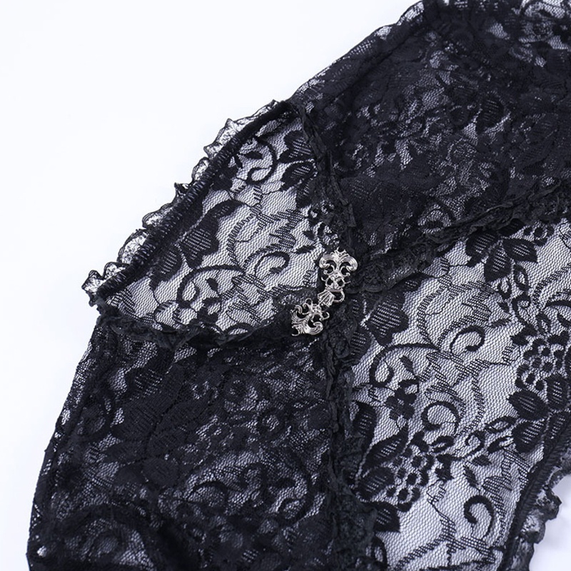 Brroa Áo Croptop Ren Tay Loe Che Phủ Toàn Diện Phong Cách Gothic Cho Nữ