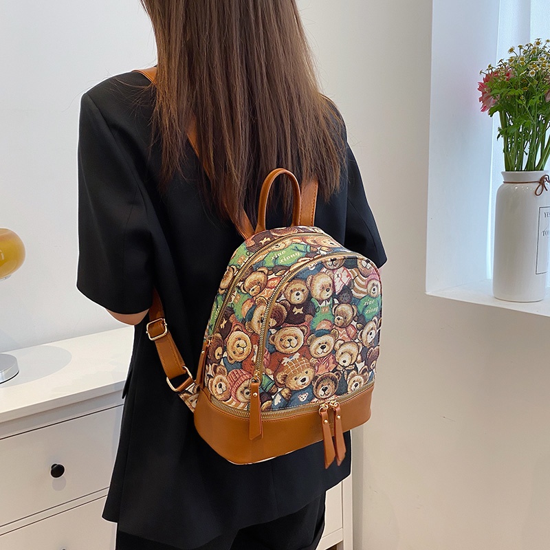 Ba Lô Đeo Vai Da Cỡ Nhỏ Họa Tiết Gấu Dễ Thương Cho Nữ