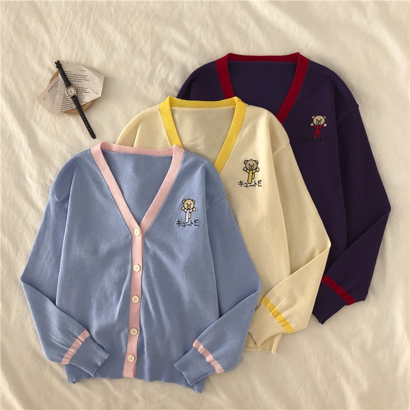 Áo khoác cardigan cổ V tay dài phong cách Hàn Quốc cho nữ