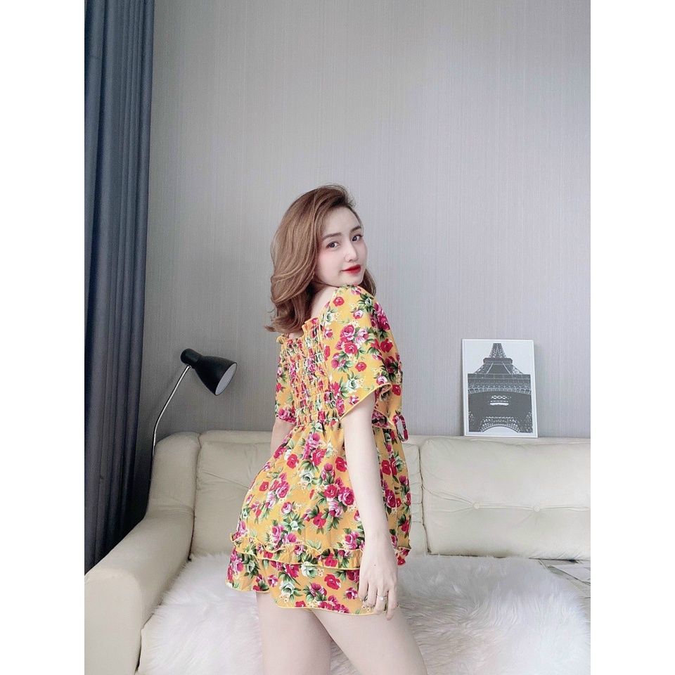 (Mới về-Dưới 60kg)Bộ mặc nhà áo dây rút kiểu ngực dáng bánh bèo siêu cưng cho bạn nữ