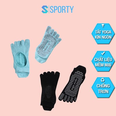 Tất yoga chống trượt YGS10 SPORTY cổ thấp, xỏ ngón, tập thể dục chống trượt êm ái, đảm bảo an toàn